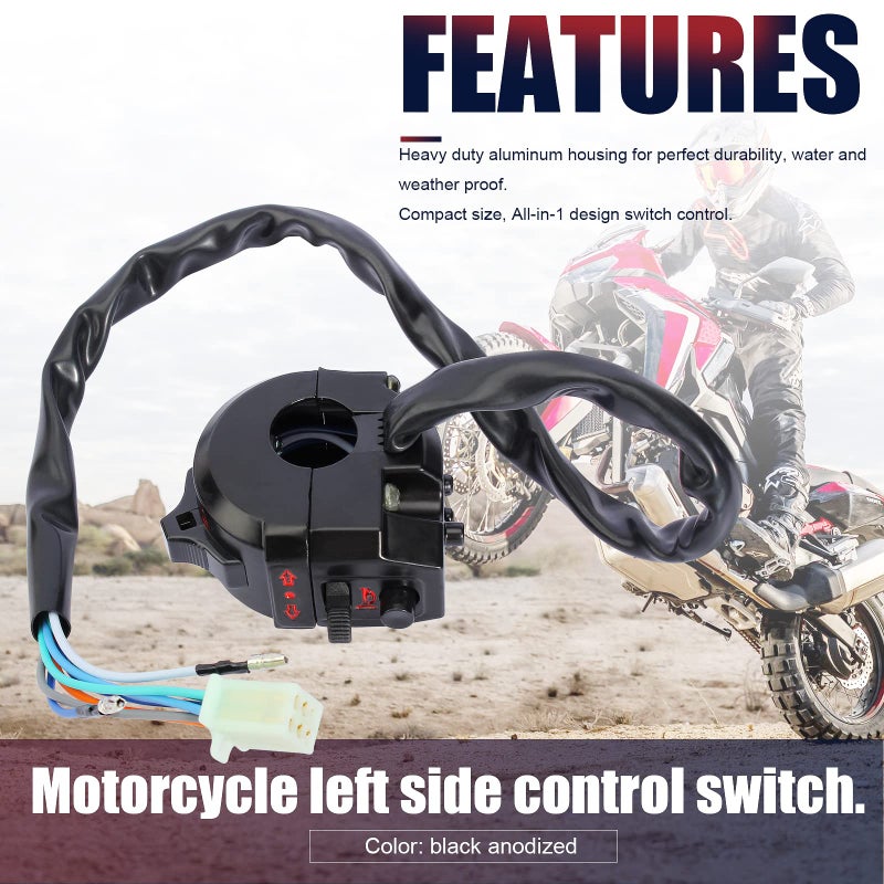 QAZAKY Universal Control Turn Signal Horn Function Head Light Low High Beam Left Switch for 7/8inch 22mm Handlebar Motorcycle Motorbike ATV Dirt Bike Scooter Suzuki Yamaha Kawasaki Kymco Polaris - Image 5
